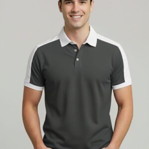 Men’s grey & White Contrast Collar Polo T-Shirt