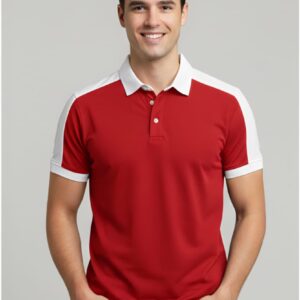 Men’s Red & White Contrast Collar Polo T-Shirt