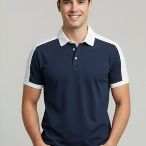 Men’s Blue & White Contrast Collar Polo T-Shirt