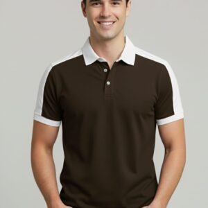 Men’s Brown & White Contrast Collar Polo T-Shirt