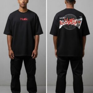 Mens's Black Graphic Oversized T-Shirt