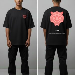 Men’s Dark Black Tiger Graphic Oversized T-Shirt