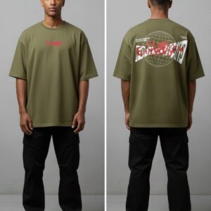 Mens's Olive green Graphic Oversized T-Shirt