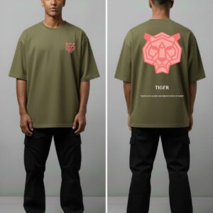 Men’s Olive Tiger Graphic Oversized T-Shirt