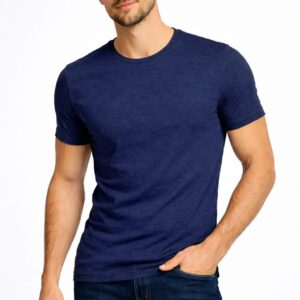 NAVY BLUE Slub Single Jersy Solid Round Neck