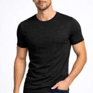 BLACK Slub Single Jersy Solid Round Neck