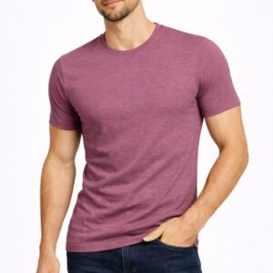 HEATHER MAUVE Slub Single Jersy Solid Round Neck