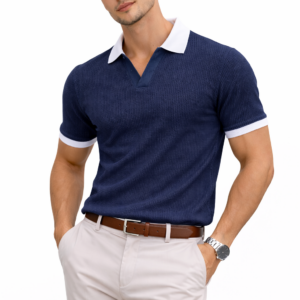 Men's Premium Waffle Knit  POLO Neck T-Shirt