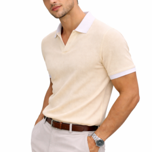 Men's Premium Waffle Knit  POLO Neck T-Shirt