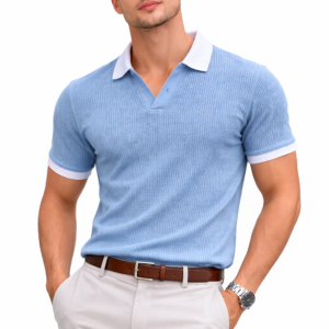 Men's Premium Waffle Knit  POLO Neck T-Shirt
