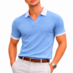 Men's Premium Waffle Knit  POLO Neck T-Shirt