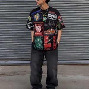 Twin Togs Urban Streetwear Oversized Graphic T-Shirt – Black